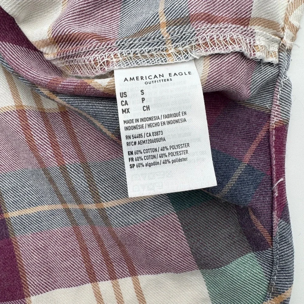 American Eagle Womens Plaid Button Down Shirt Small Oversized Flannel Top - Picture 3 of 4